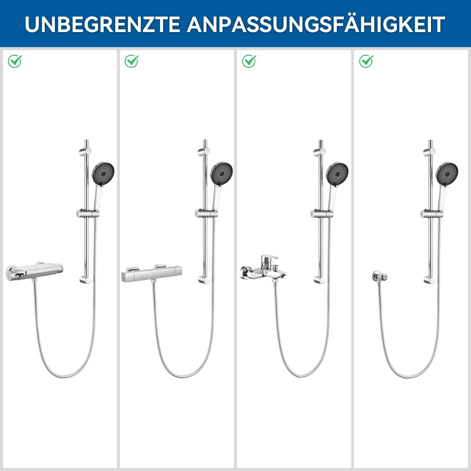 Auralum Duschstange mit Brause, Edelstahl Duschstange 700mm mit 1500mm Edelstahl Schlauch & Handbrause (5 Strahlarten, 120mm) inkl. Halterung, Duschgarnitur Komplettset mit Duschkopf ohne Duscharmatur