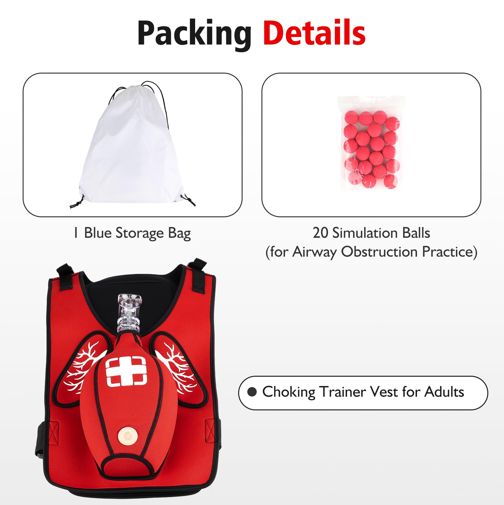 Heimlich - Chaleco de entrenamiento de maniobra para adultos, RCP, simulación de obstrucción de las vías respiratorias, correas de hombro ajustables y cinturón de cintura, entrenador de rescate de