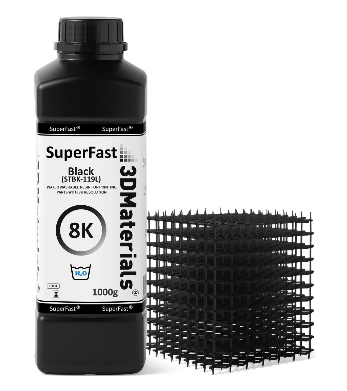 SuperFast 8K 3D Printer Resin Water Washable, 50um Print in 0.5 sec, Made in Korea by 3DMaterials (1000g, Black)