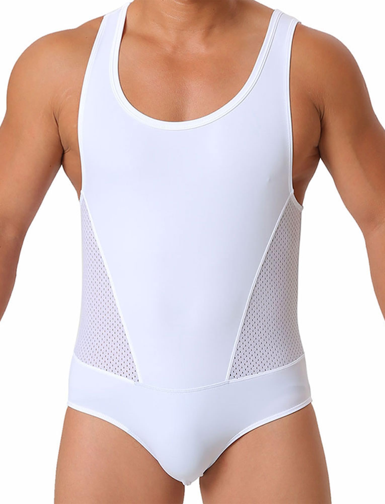 AIEOE Men's Mesh Bodysuit Sleeveless Jumpsuit Sport Wrestling Singlet M