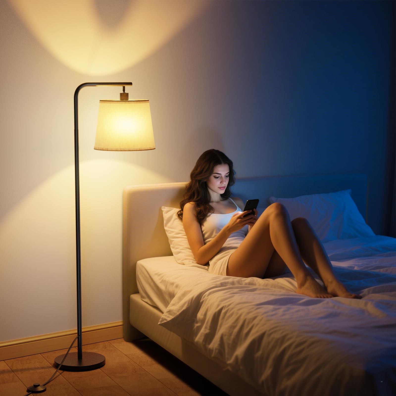 Lampada da Terra, Piantana Dimmerabile Moderna con Telecomando Magnetico, Lampada da Terra Salotto con Paralume in Lino Beige, Lampadina E27, per Soggiorno, Camera da Letto, Ufficio