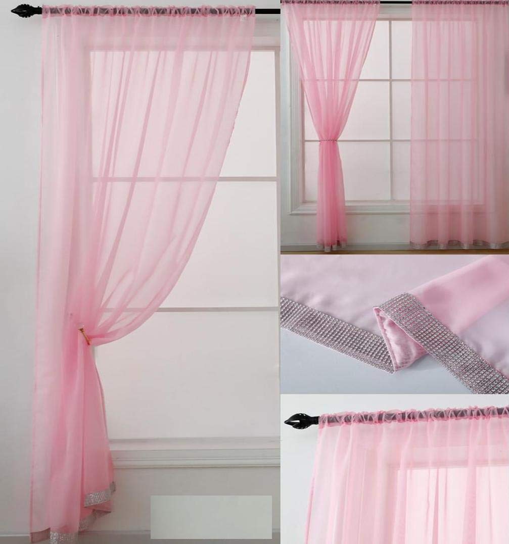 Amania Trading Ltd Pink 1 Single Viva Slot Top Voile Glitter Band Diamante Panel - 48" (122Cm) Drop