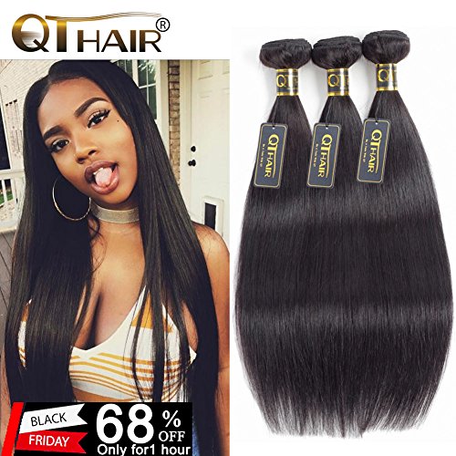 QTHAIR 8A Indian Straight Virgin Hair 18" 18" 20" 100% Unprocessed Indian Straight Virgin Hair Extension Weaves Natural Black