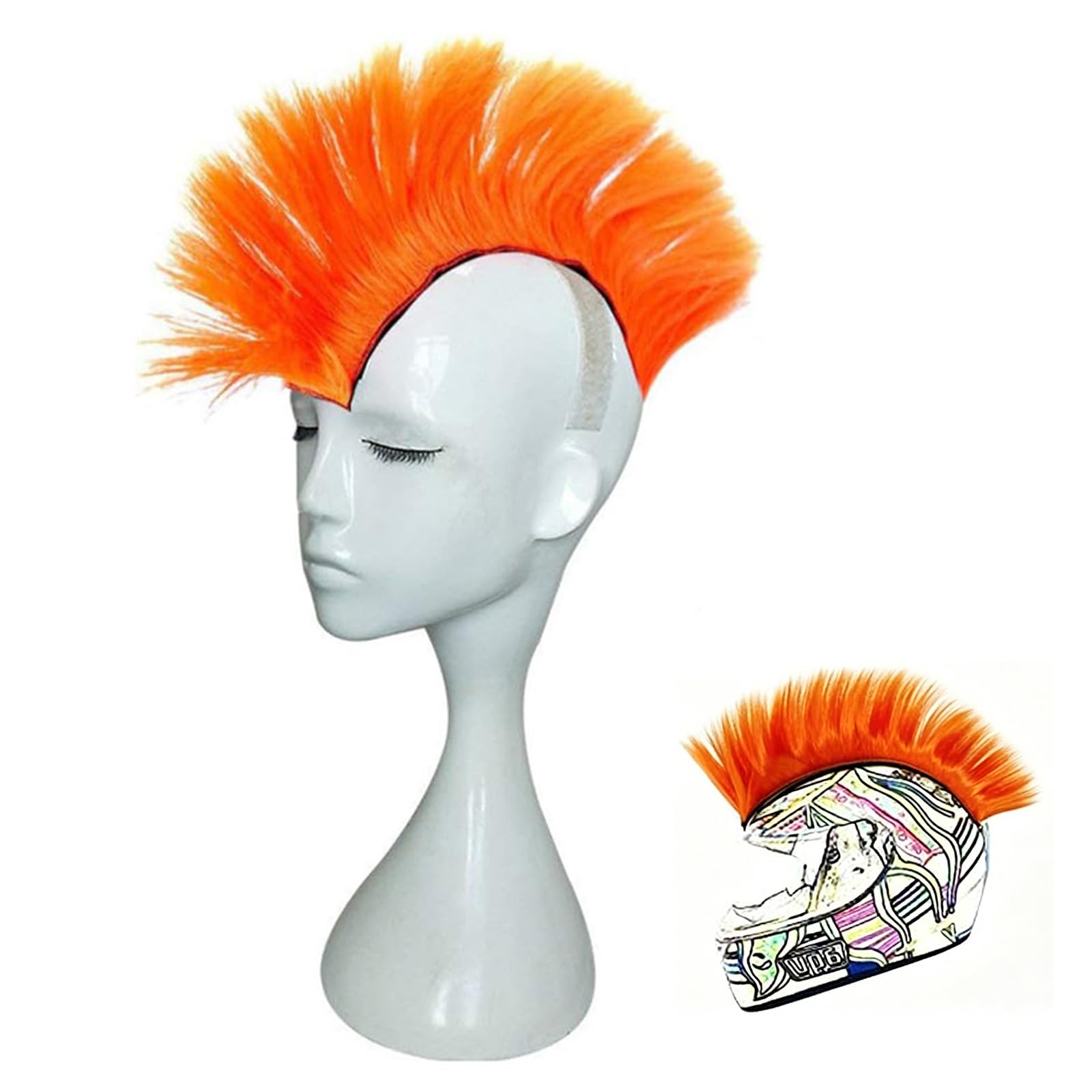 BRTNUP Helmet Mohaw-k Wigs, Motorcycle Helmet Mohaw-k Synthetic Wigs Self Adhesive Mohaw-k Hairpiece Decoration for Motorcycle Helmet Fancy Punk Helmet Wig Decoration for Bike Ski Scooter (Orange)