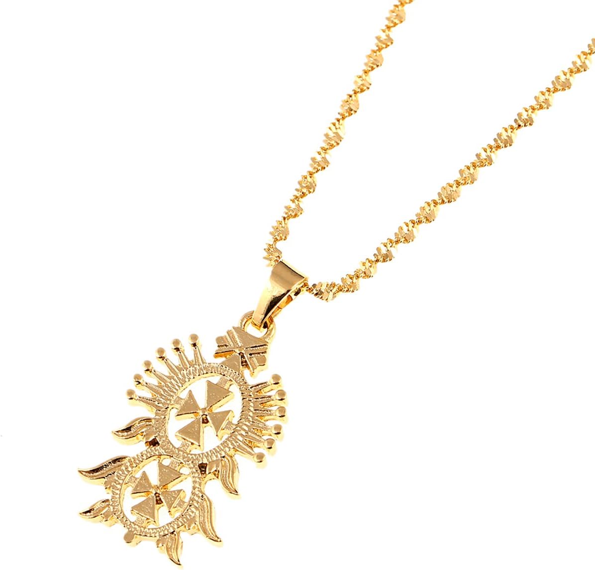 Old Ethiopian Gold Color Cross Pendant Necklaces for Women Men Ethiopian Eritrea Items