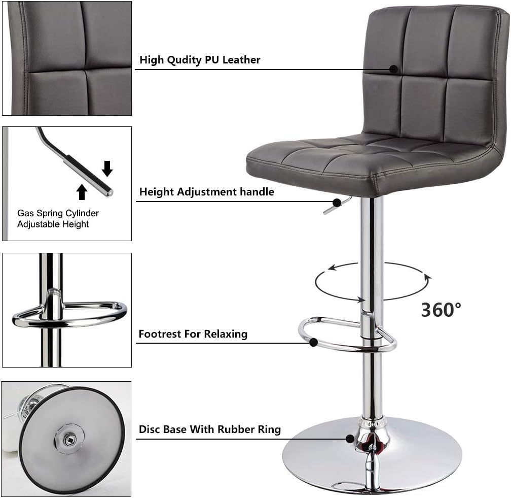Bar Stool Duhome WY-451 Adjustable Swivel with Backrest Set of 2 Barstools (Black)