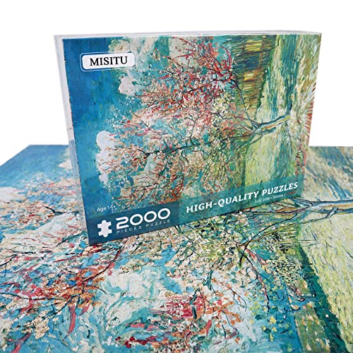 MISITU Casse-tête 2000 pièces pour Adultes Peinture à l'huile de Vincent Willem Van Gogh - Pêcher en Fleurs (Souvenir de Mauve) Casse-tête intellectuel Cadeau de Jouets de Puzzle d'art Cover