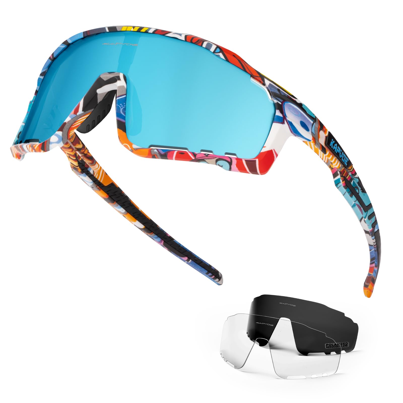 KAPVOE Gafas de Ciclismo Polarizadas Hombre Gafas MTB Mujer Gafas Bicicleta Montaña Gafas Running Gafas Bici Gafas Sol Ciclismo Gafas Btt con 3 Lentes TR90 Gafas Deportivas Gafas Deporte