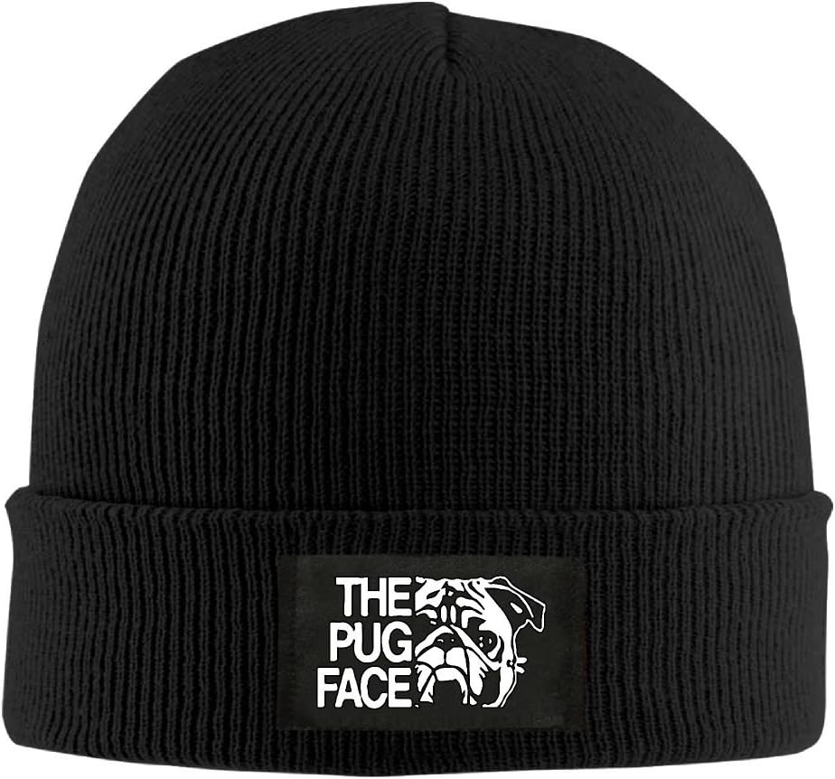The Pug Face Shirt Unisex Knit Beanie Hat 100% Acrylic Daily Warm Soft Hats Black
