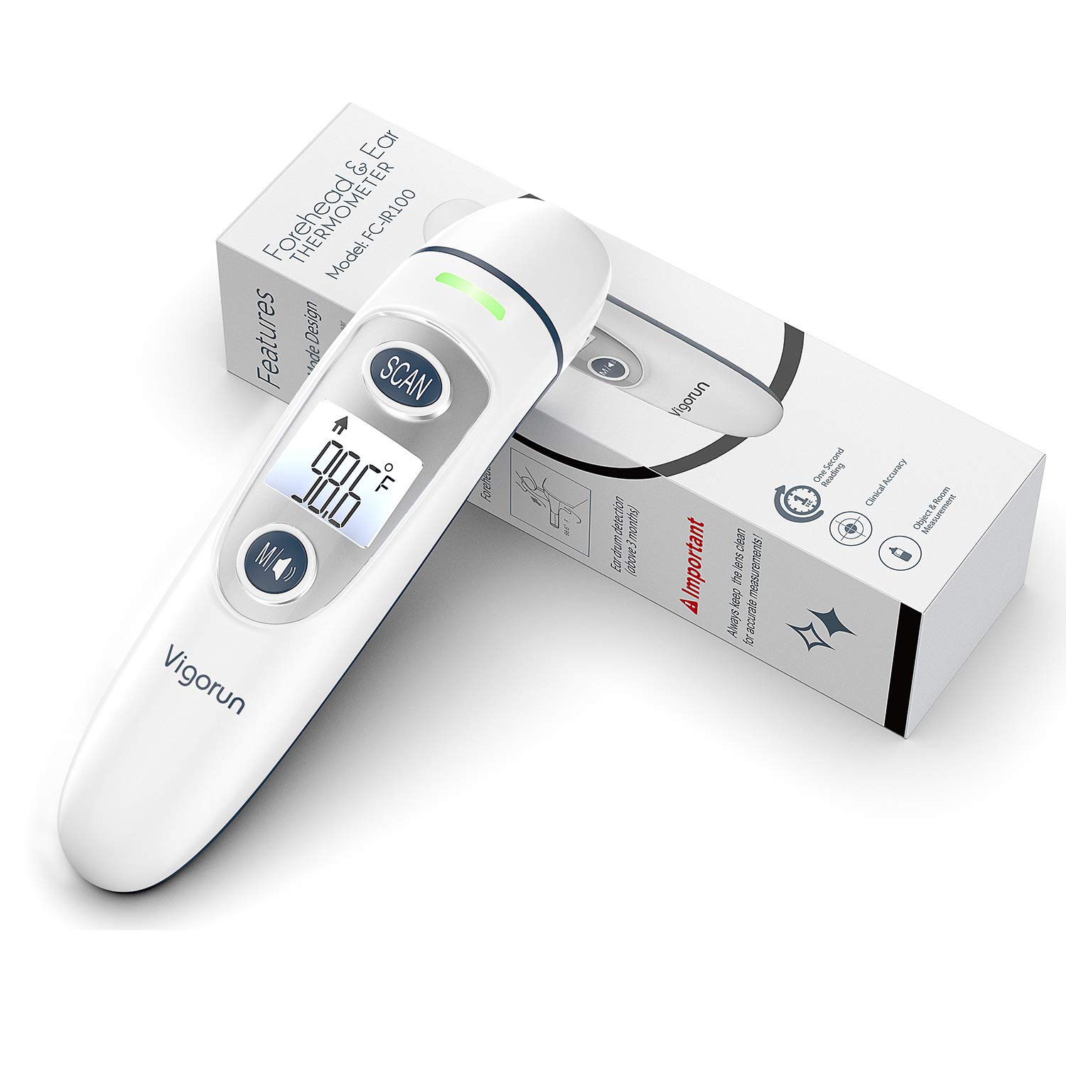 Vigorun Forehead and Ear Thermometer for Fever, 5-in-1 Infrared Digital Thermometer with New Algorithm for Best Accuracy, Instant Reading for Infant Baby Adults and Kids