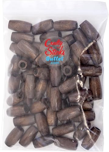 Miniatura 4 de Bolsa de 50 cuentas de madera con agujero grande para macramé, joyas, manualidades, manualidades, guirnaldas y borlas (13 x 25 marrón)