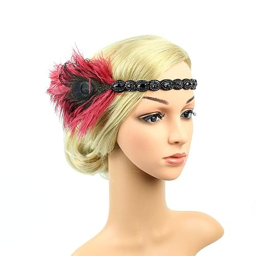 Miniatura 2 de Hairpin - Diadema con diseño de plumas de los años 20, tocados de pavo real con diamantes de imitación Gatsby, diadema de plumas de los años 20