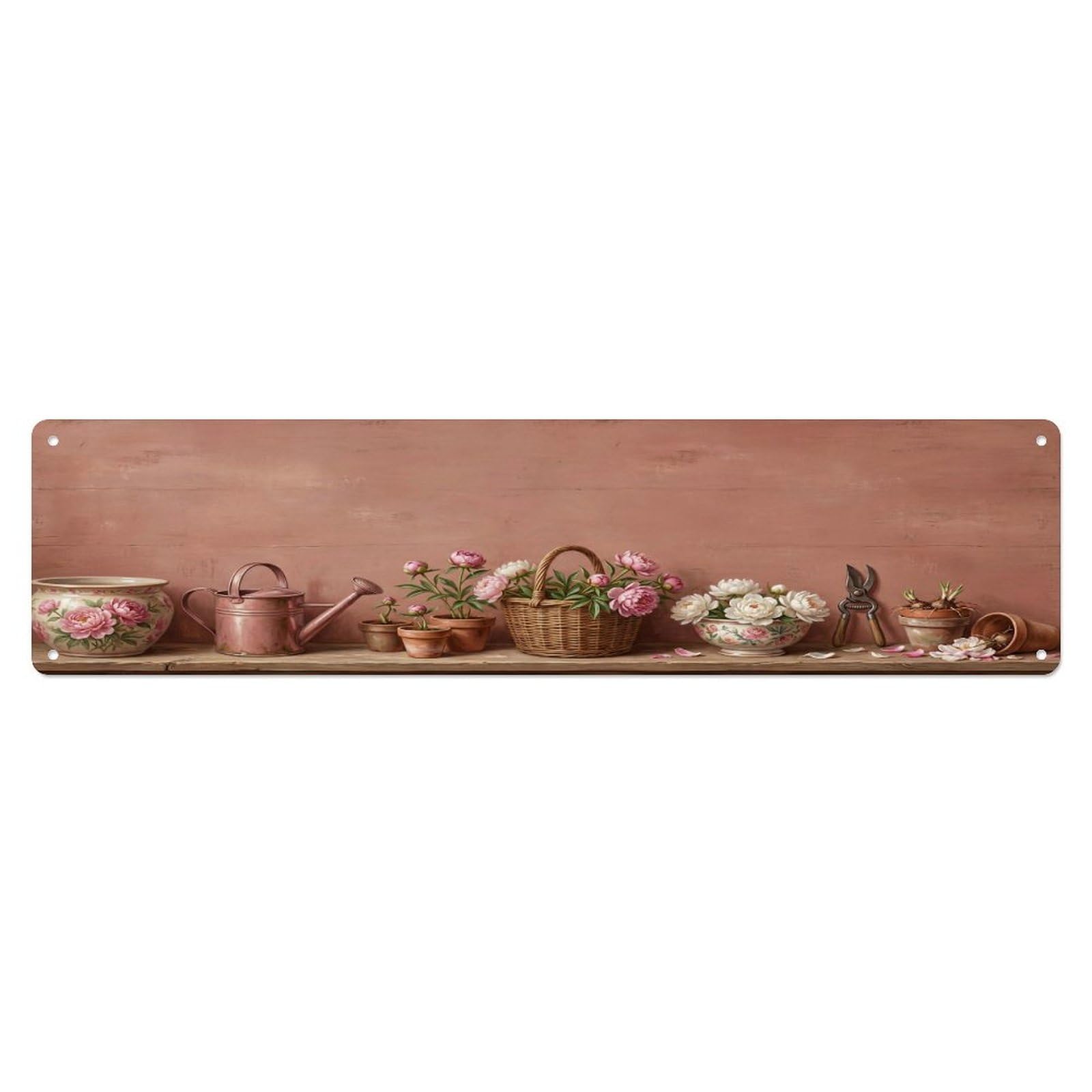 Floral Garden Tools Peony Ceramic Pattern Print Metal Tin Sign