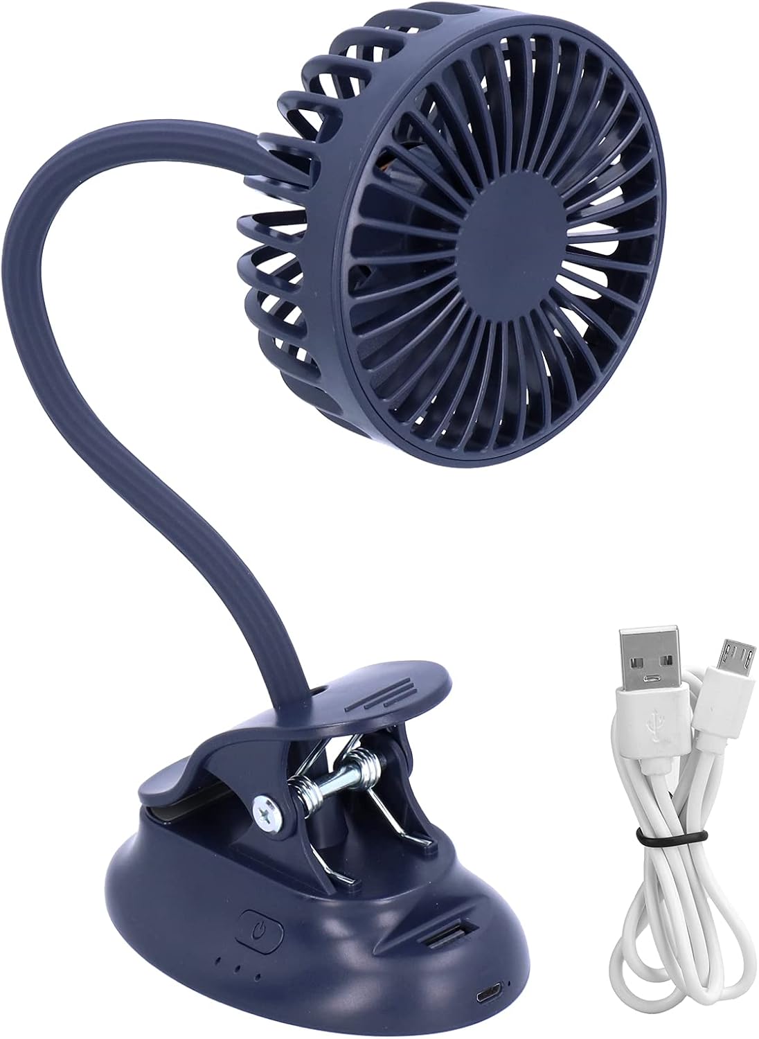 POCREATION Bendable USB Clip Fan, Dark Blue, Adjustable Angle, for Home Office Desk