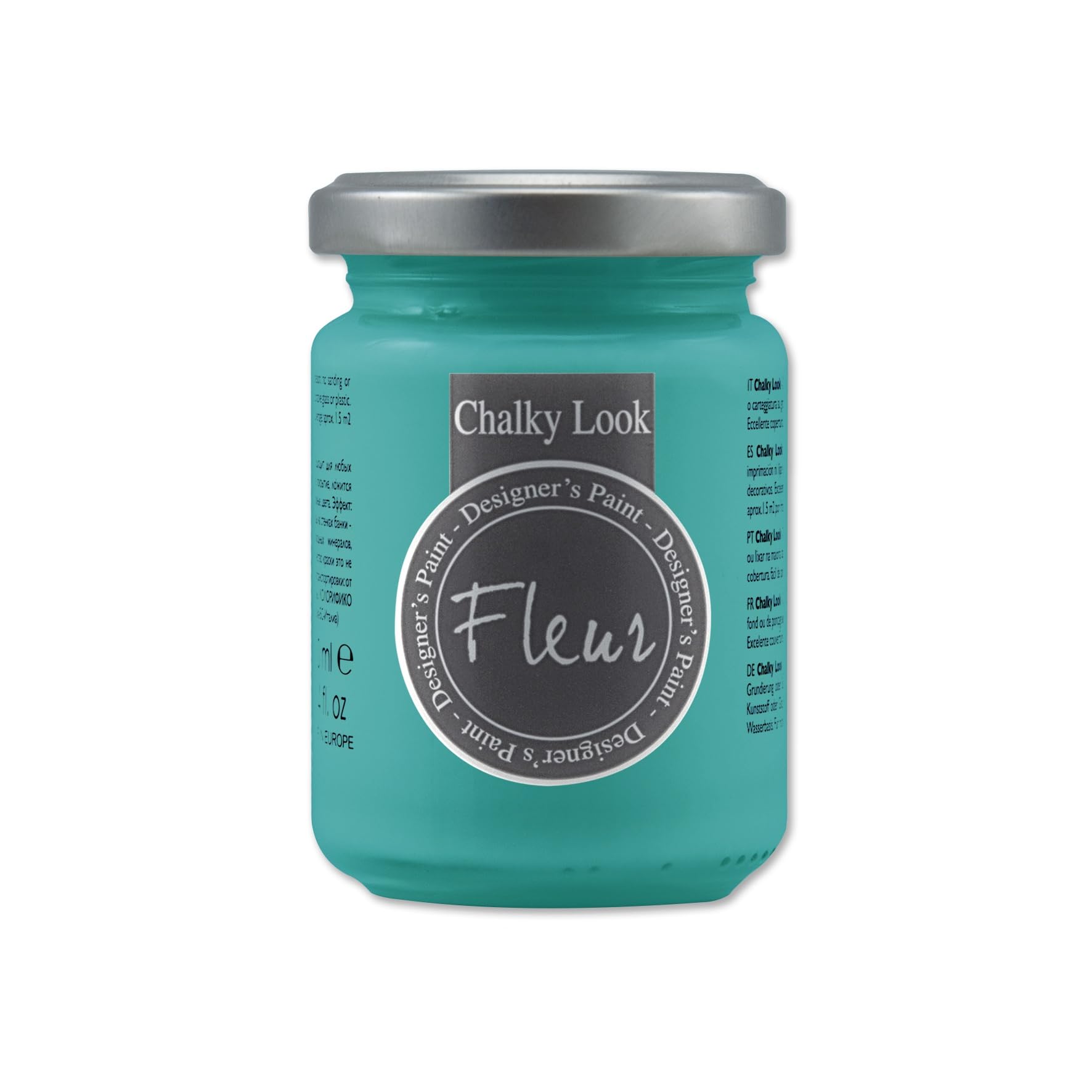 FLEUR DESIGNER'S PAINT | Pittura ad Acqua, Effetto Gesso Naturale, Extra Opaca, Fleur Chalky F58, Colore Malaysia Blue, Made in Italy, Formato da 130 ml