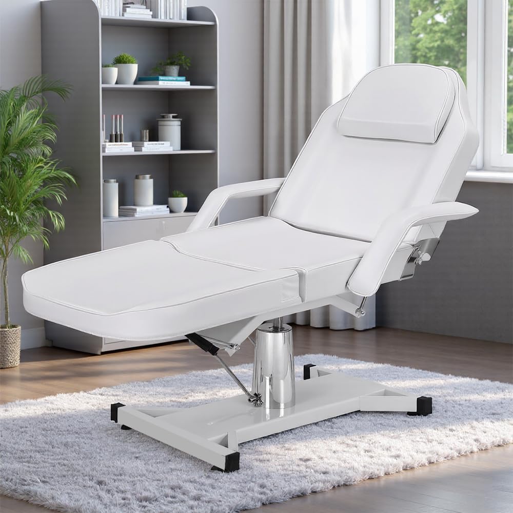 Massageliege Kosmetikliege Klappbar Höhenverstellbar 3 Zone,Tattoo Liege Friseurstuhl für Friseur Spa Schönheitssalon Ausrüstung (Weiß,182cmX82cmX64cm)