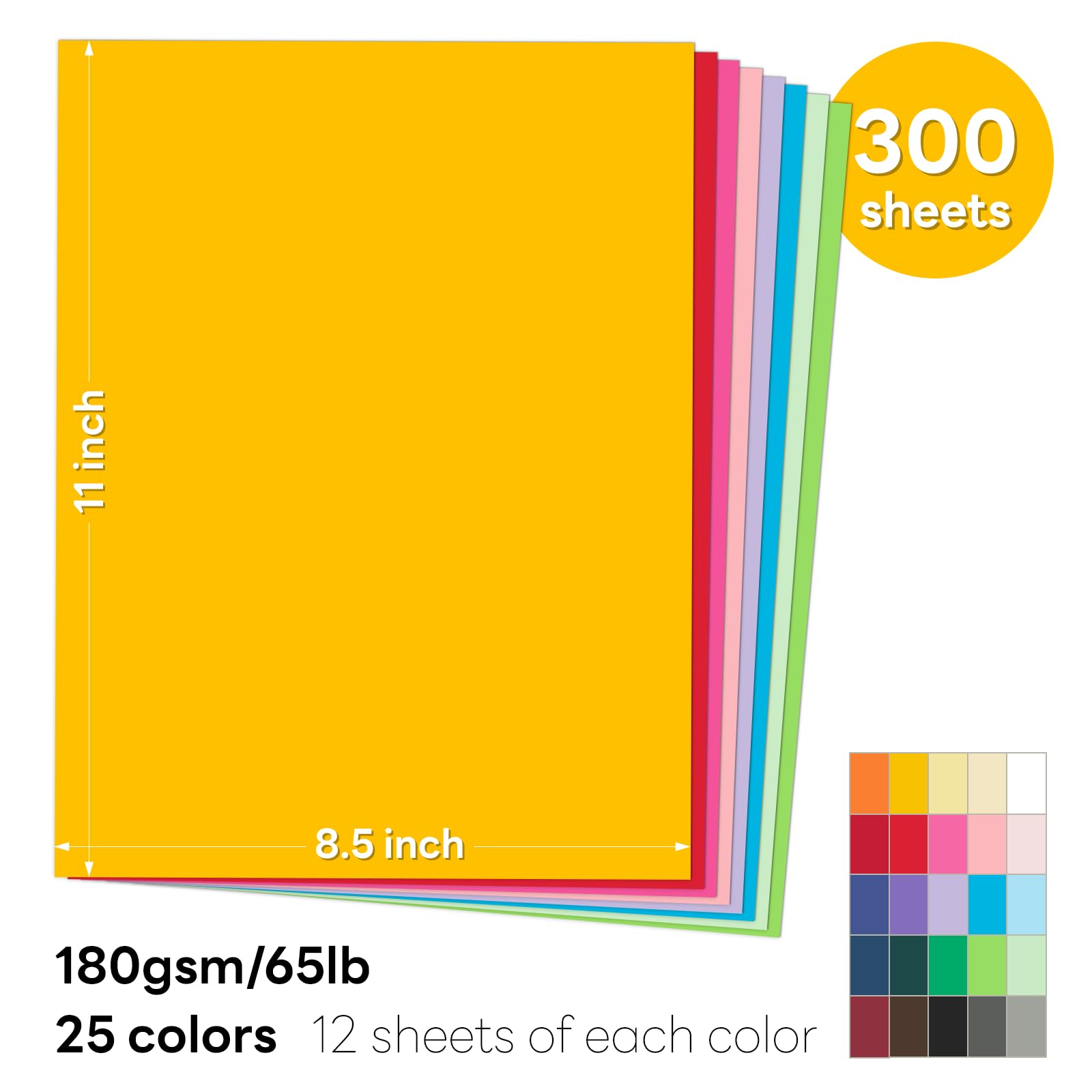 Goefun Farbiger Karton, 25 Farben, 29,5 kg, Konstruktionspapier, verschiedene Farben, für Bastelarbeiten und Scrapbooking, 300 Blatt