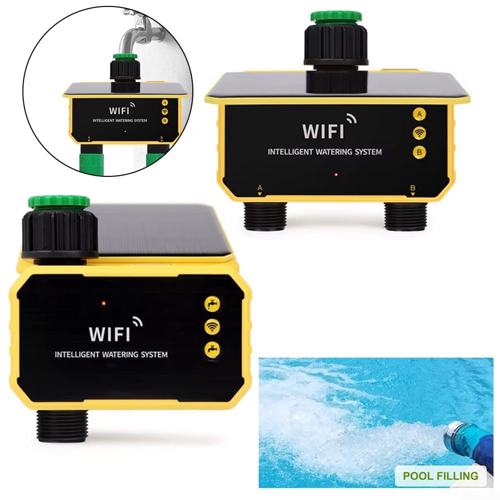 Sistema di irrigazione a energia solare WiFi con controllo intelligente tramite app, programma di irrigazione automatico, sensore di pioggia, ricarica USB per giardino, prato, serra (1 presa)