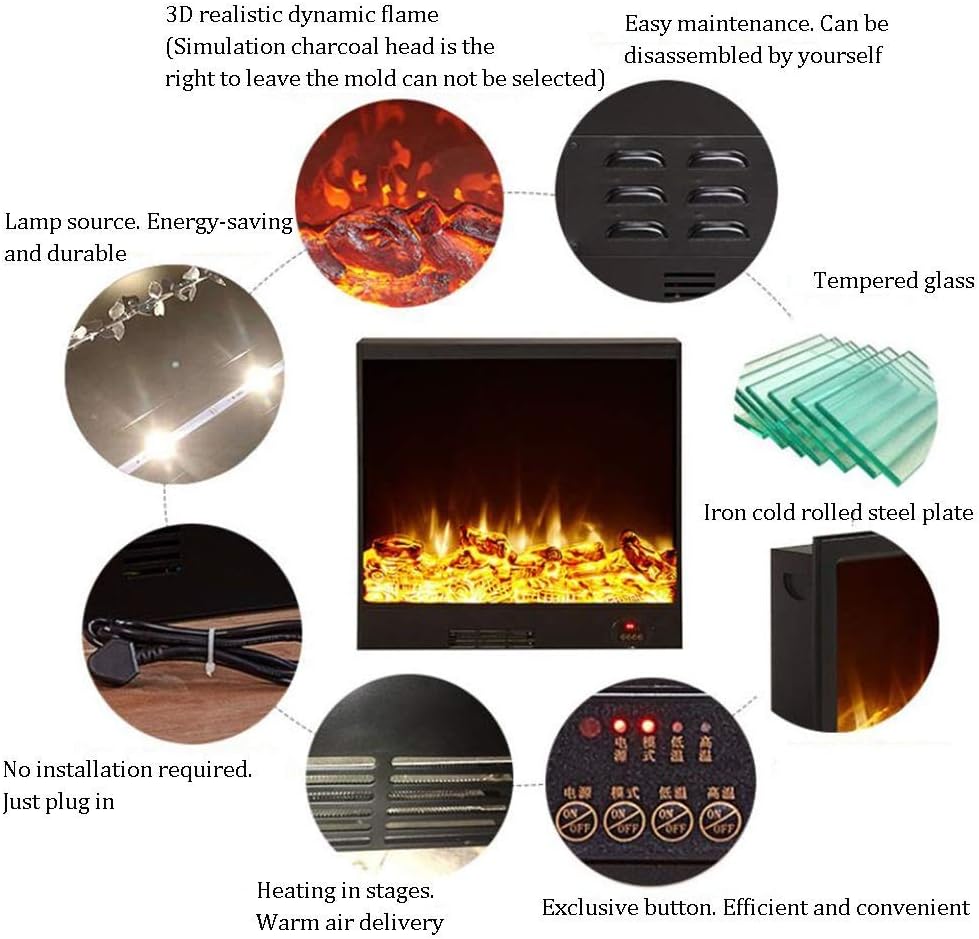 Fireplace Electric Stove Heater With Flame Effect Freestanding Fire With Remote Control Adjustable Thermostat For Living Room Bedroom 750x180x505mm