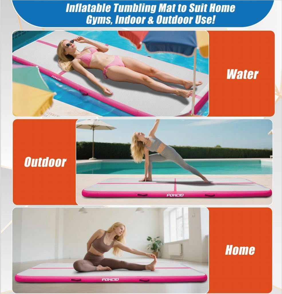 Inflatable Air Gymnastics Mat Training Mats 4inches Thickness Gymnastics Tracks for Home Use/Training/Cheerleading/Yoga/Water with Pump