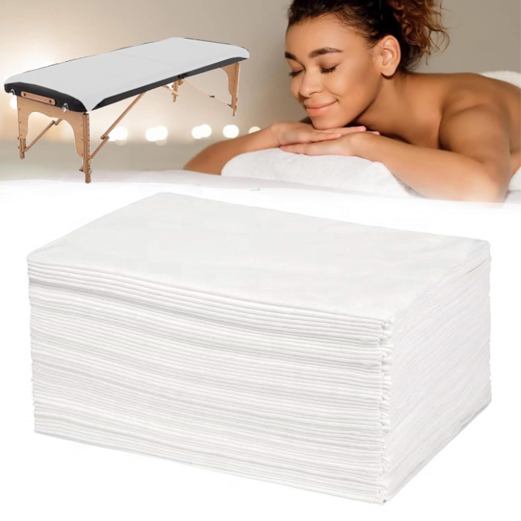 100 Stück Einweg Bettlaken, Non-Woven Einweg Bettwäsche Massageliege Bezug Auflage Einweg Spannlaken Bed Sheets für Schhnheit Salon SPA Tattoo Massage, Weißer Vliesstoff, 80 x 180 cm