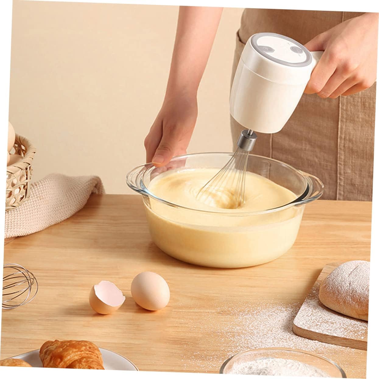 1set Rechargeable Cordless Egg Mixer Gear Adjustable Speed Usb Charging Stainless Steel Beaters for Easy Mixing for Baking and Cooking