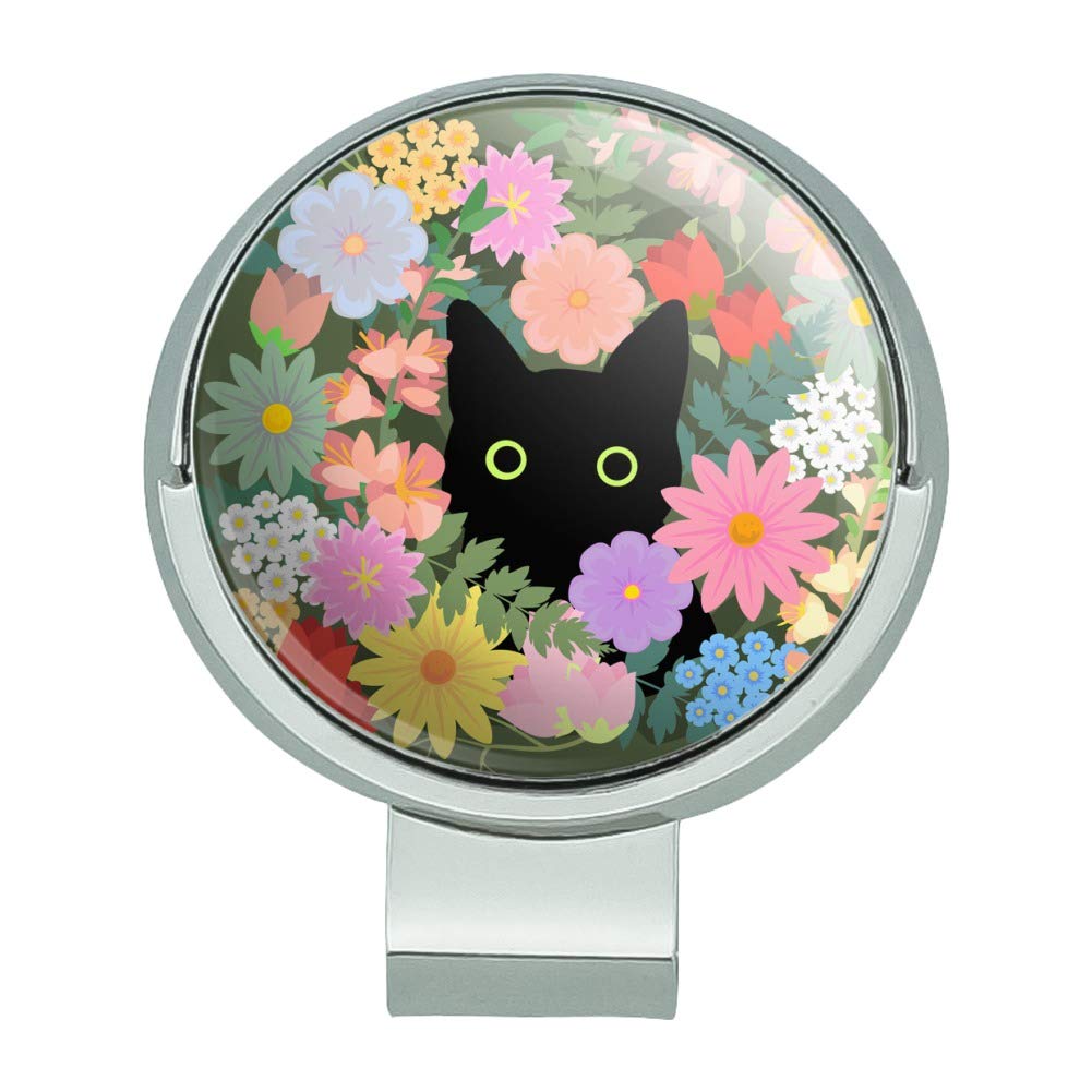 GRAPHICS & MORE Black Cat Hiding in Spring Flowers Golf Hat Clip with Magnetic Ball Marker