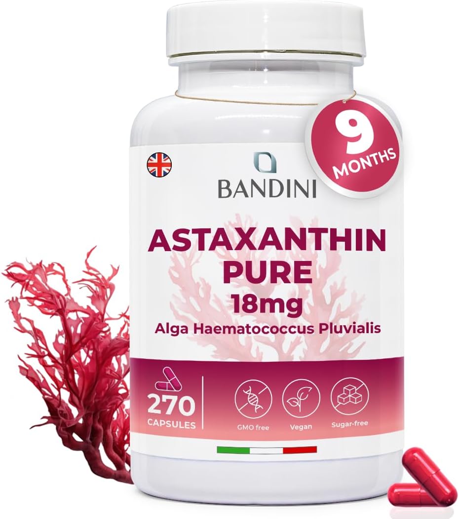 Bandini® Pure Astaxanthin 18 mg | 270 High Strength Capsules | 9 months supply | Powerful antioxidant from Haematococcus Pluvialis algae | Astaxantine Supplement, Magnesium stearate & GMO-free | Vegan