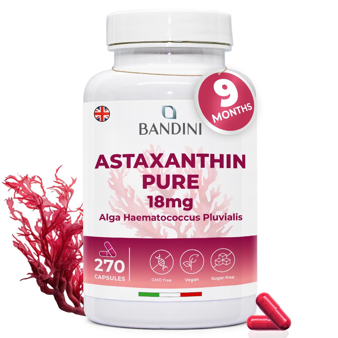 BANDINIPure Astaxanthin 18 mg | 270 High Strength Capsules | 9 months supply | Powerful antioxidant from Haematococcus Pluvialis algae | Astaxantine Supplement, Magnesium stearate & GMO-free | Vegan