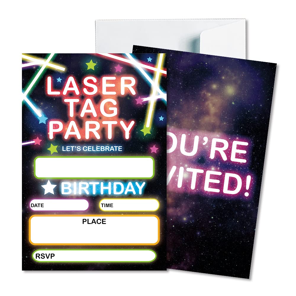 Laser Tag Theme Party Birthday Party Invitation Cards - Teens, Kids, Boys and Girls, Birthday Party Celebration Party Supplies Favors, 20 Cards with 20 Envelopes (JRM381)