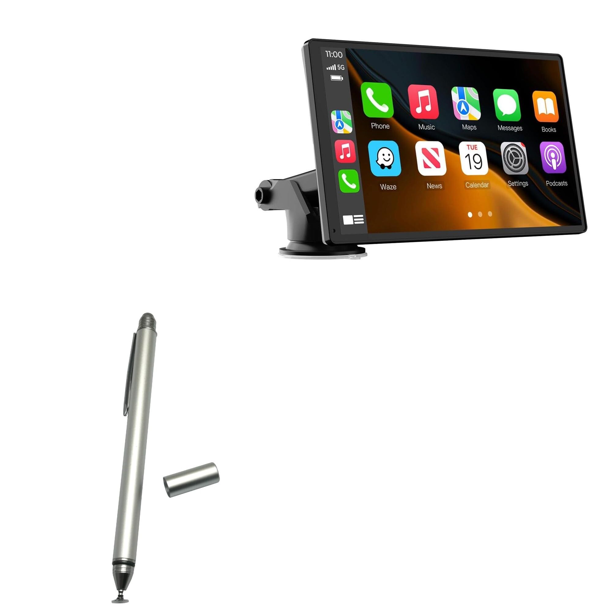 BoxWave Stylus Pen Compatible with Laviay Wireless Carplay Touchscreen (9 in) - DualTip Capacitive Stylus, Fiber Tip Disc Tip Capacitive Stylus Pen - Metallic Silver