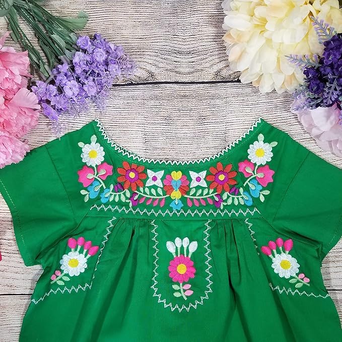 Vestido tradicional mexicano de algodón para niña talla 2-14 color azul marino 6