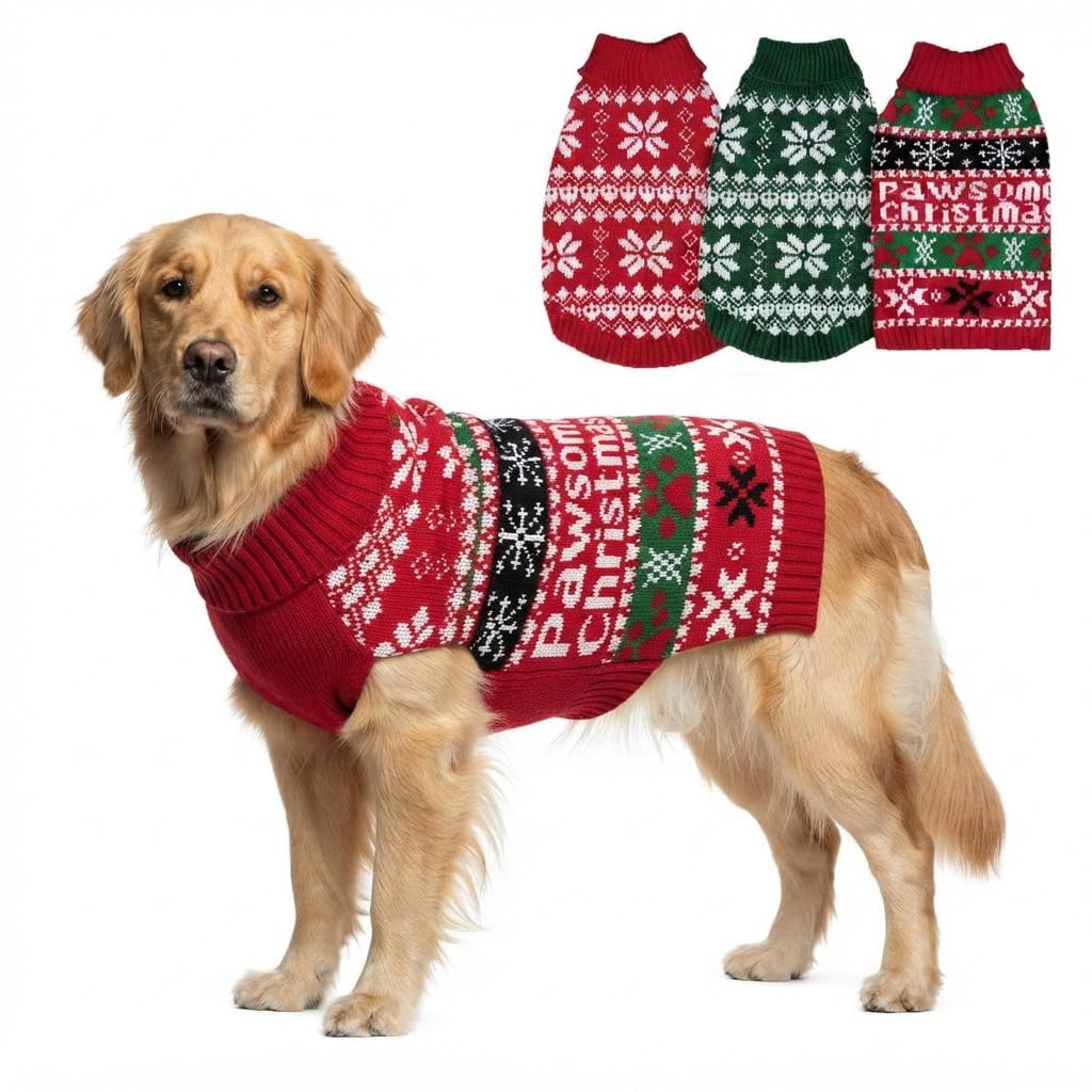 3 Pack Dog Christmas Jumper Knitted Christmas Sweater for Puppy Dogs，L