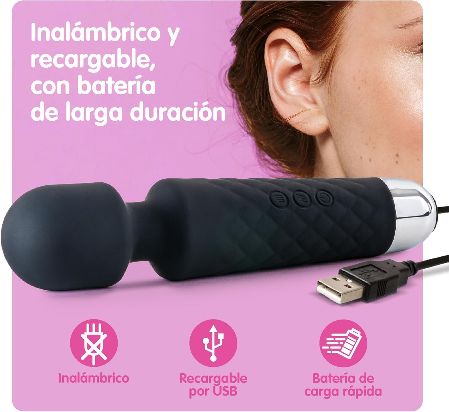 Oliver James Vibrador, Masajeador Eléctrica Recargable - Juguetes eroticos, dispositivo de bienestar sexual para mujeres - Con 20 patrones de vibración y 8 velocidades - Carga por USB (Negro)
