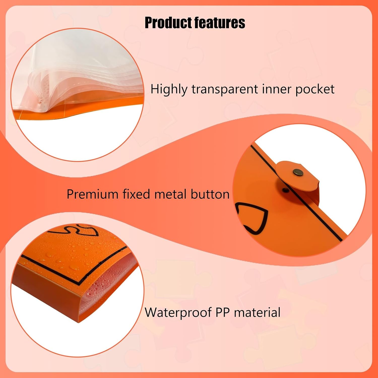 Puzzle Storage Folder for 1000-Pieces Folder Keeper for Jigsaw Puzzle Space-Saving Organizer Accessories Holds 20 Puzzles, HD Film Pockets (Orange)