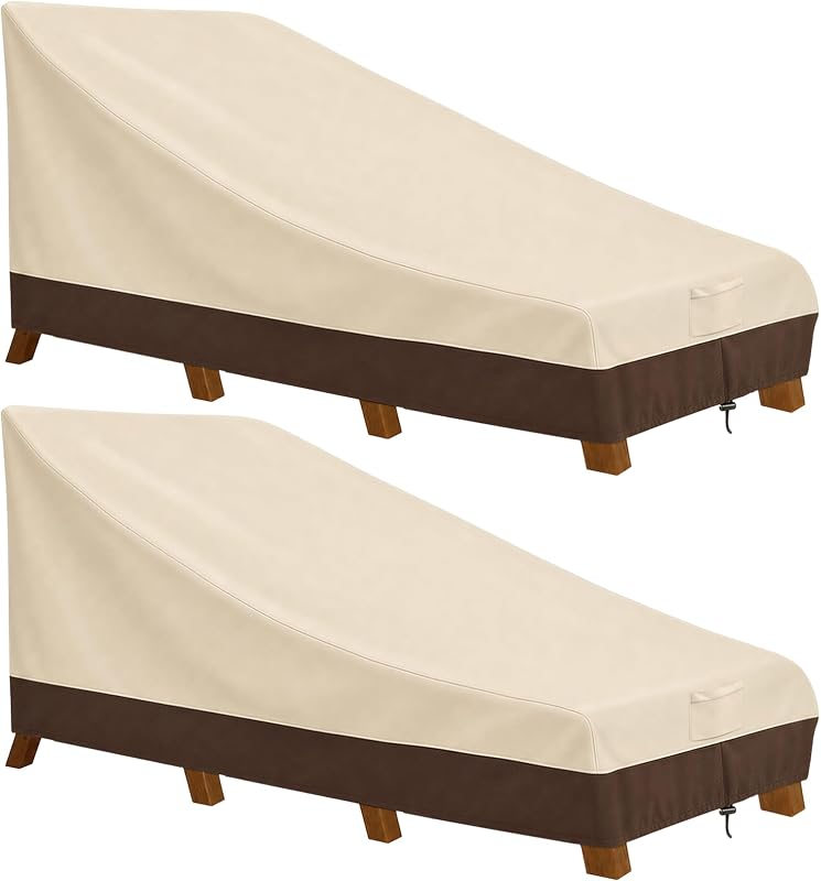 Vailge Waterproof Patio Chaise Lounge Cover, 600D Heavy Duty Outdoor Lounge Chair Covers,UV Resistant Patio Furniture Covers,2 Pack-Medium ,Beige & Brown