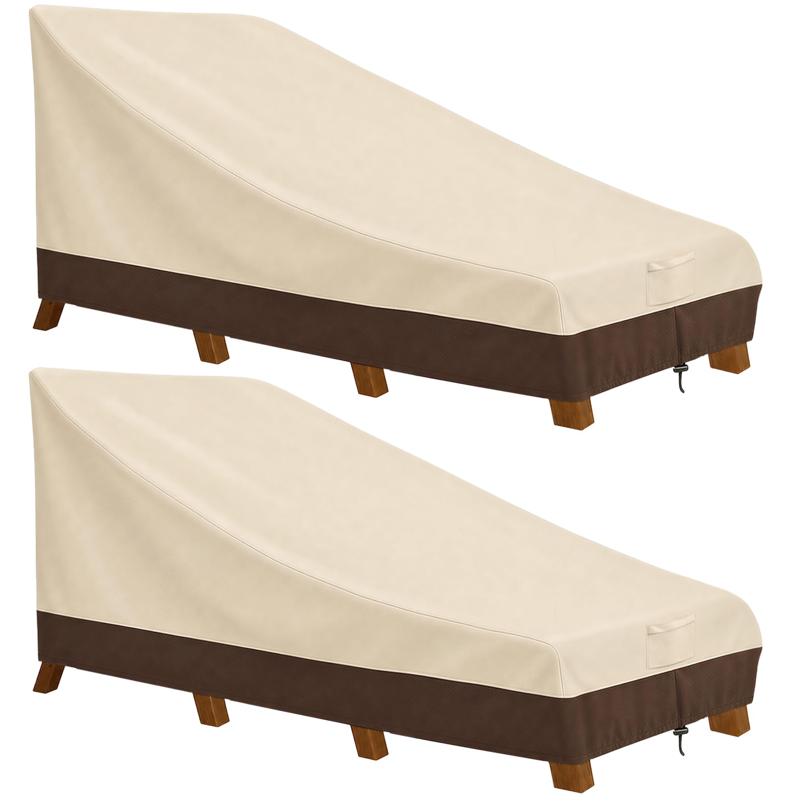 Vailge Copertura impermeabile per chaise longue da patio, 600D, resistente ai raggi UV, 2 pezzi, colore: beige e marrone