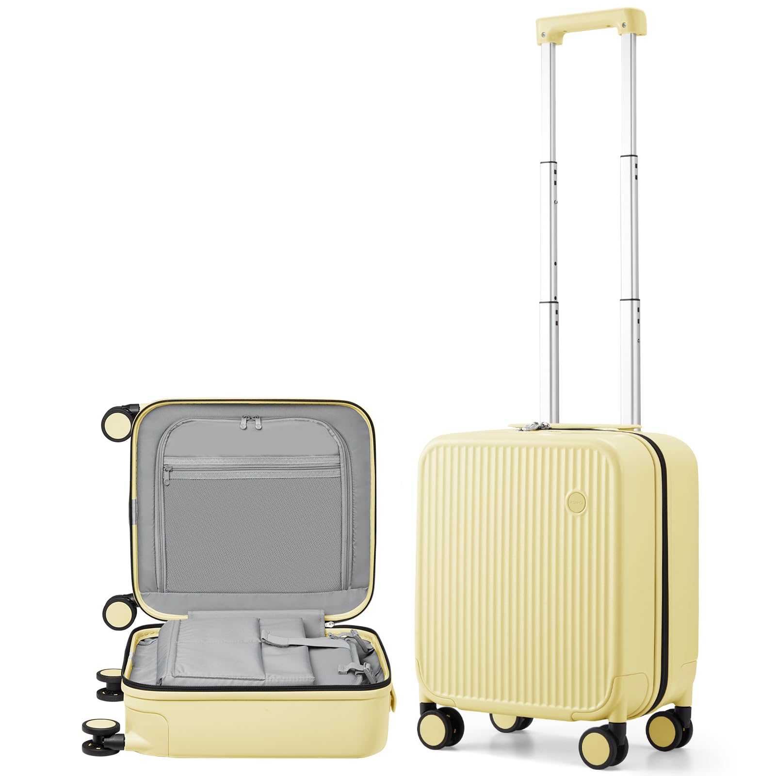 mixi Underseat Carry on Luggage 16 Inch Hardshell PC Suitcase with Spinner Wheels TSA Lock for Travel, Lark Yellow