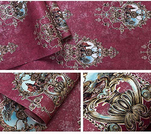 10X0.53M AB European Luxury Damask Stripes 4 Colors Embossed Textured Non-Woven Wallpaper Roll for Bedroom Livingroom 1.73' W x 32.8' L=5.3㎡ (57sq.ft) (Burgundy A Damask) - Image 4