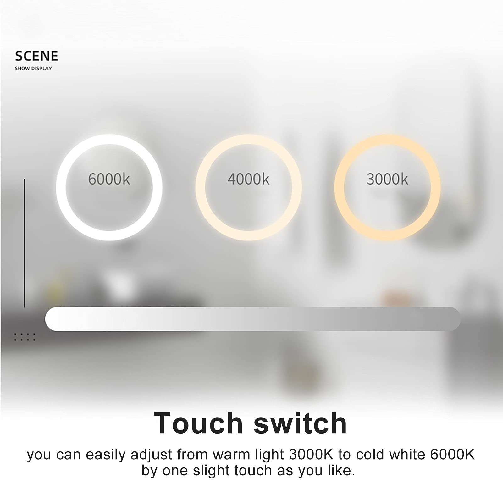 Lustro łazienkowe LED, Szafka lustrzana LED owalna 70 × 40 cm, szafka łazienkowa wisząca, sterowanie dotykowe, 3 kolory, temperatura światła, kolor złoty(Black)