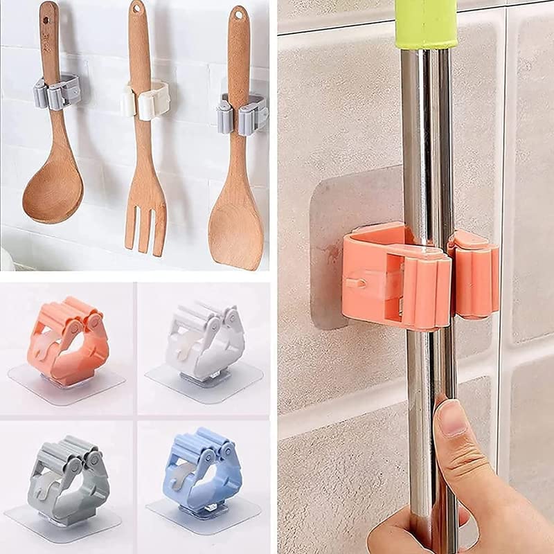 Krupasadhya Broom & Mop Organizer Self Adhesive Broom Stick Holder Mop and Broom Holder Stand Wiper Holder on Wall (Multicolor) 4 PCs 3
