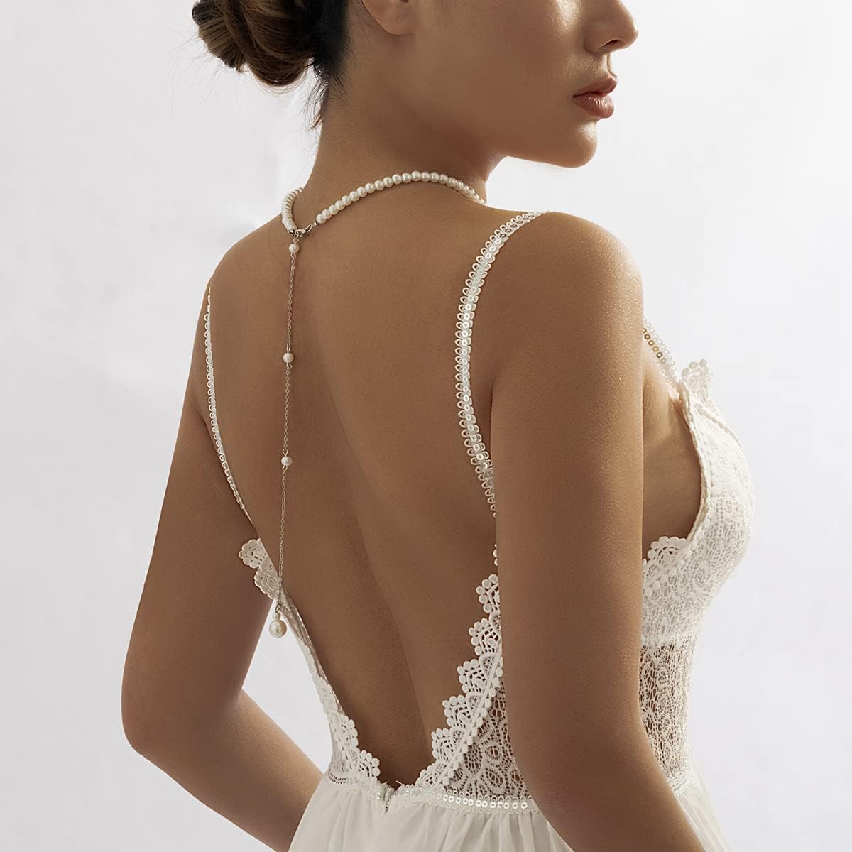 Pearl Necklace Dainty Bride Backless Pearl Body Chain Necklace Gold Pearls Y Necklaces Pearls Choker Prom Necklaces Wedding Bridal Bridesmaid Jewelry (Long B) - Image 3