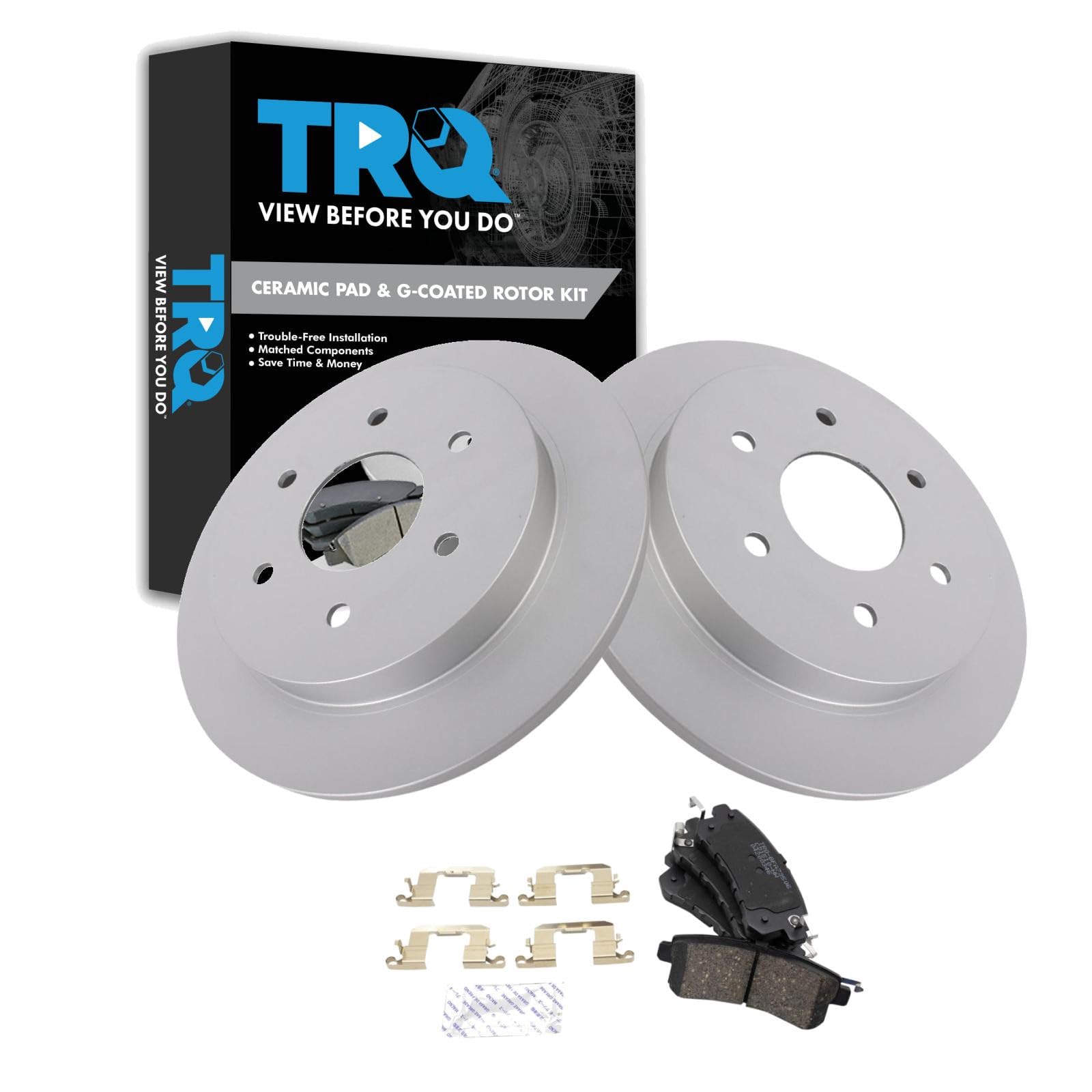 TRQ Rear Brake Pad and Rotor Set Ceramic Solid Rotors Compatible with 2017-2019 Nissan Armada