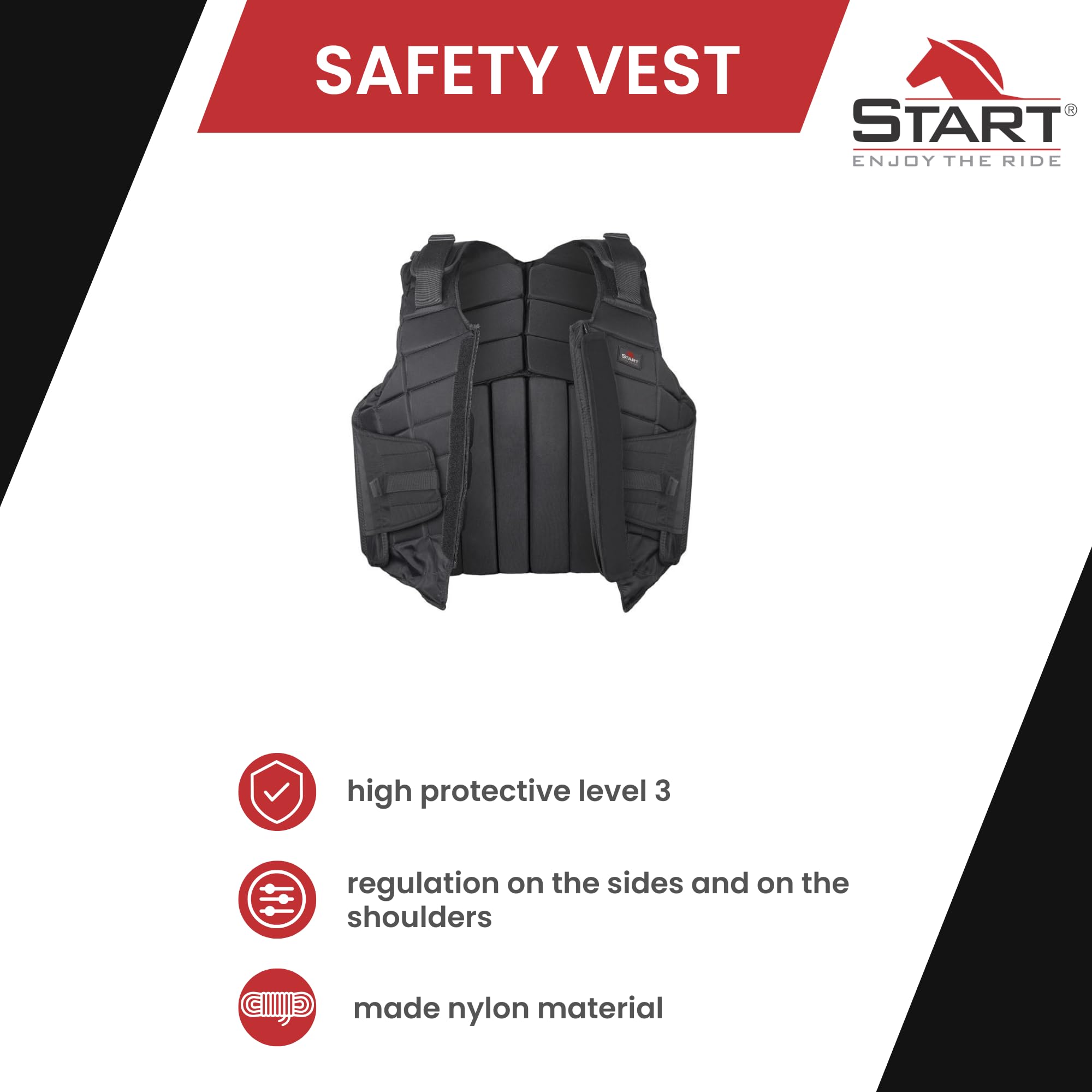 Start Sicherheitsweste Reiten für Damen, Herren & Kinder – Rückenprotektor Level 3 CE EN13158 Schutzweste Reitsport flexibel verstellbar