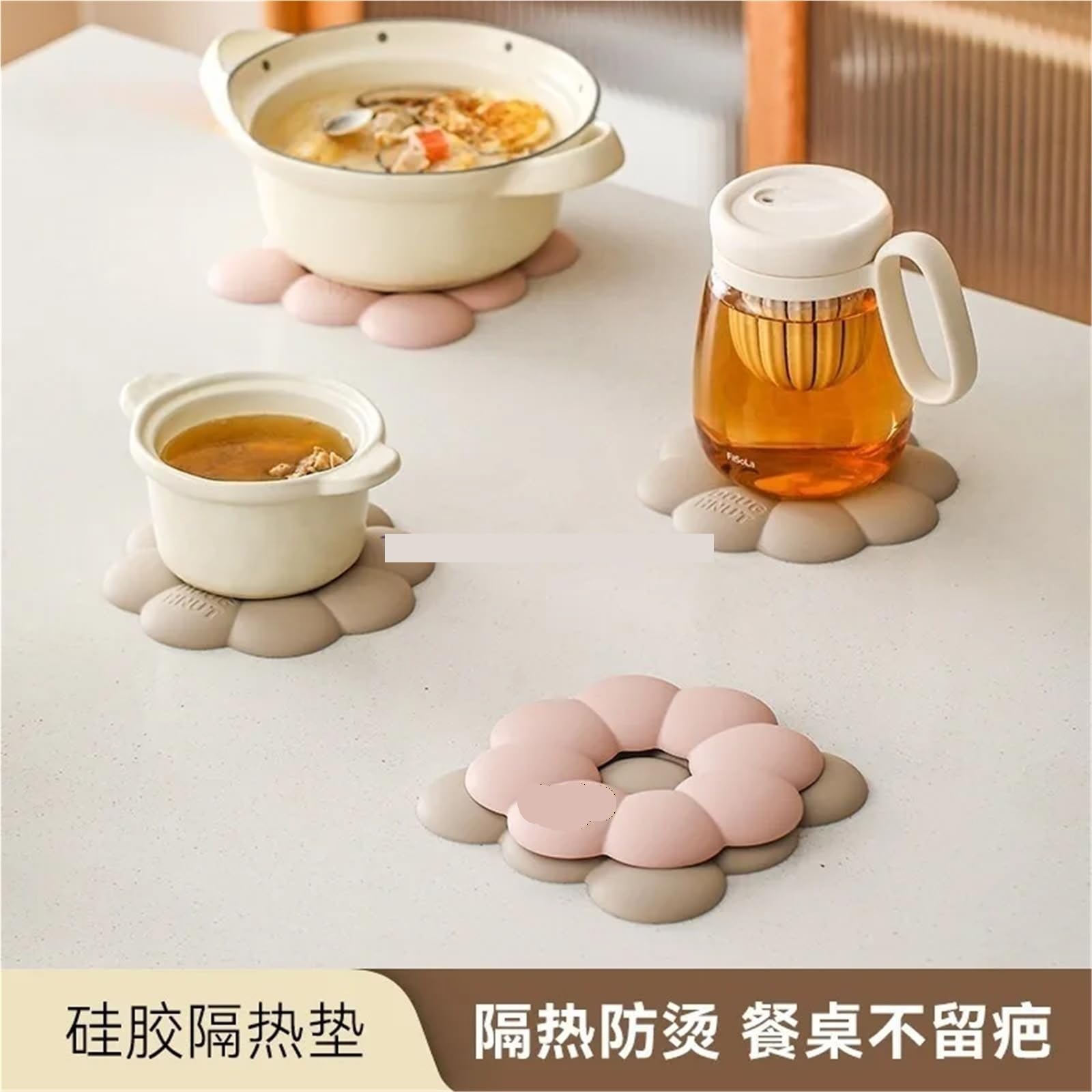 Almohadilla de Aislamiento térmico Silicona Gruesa, Mantel Individual, Posavasos Antideslizante Resistente a Las Quemaduras para Sartenes Calientes(Round Pink)
