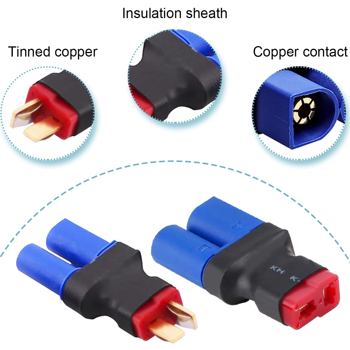 2 pary wtyczek T na wtyczkę EC5/gniazdo, adapter EC5 na wtyk T, 12 G, kabel 5 cm, do ładowarki akumulatorów RC-Lipo, samochód RC