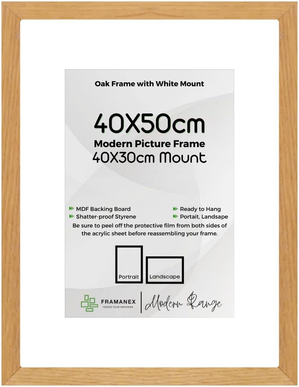 Framanex Oak Large Picture Poster Frame Size 15.75 X 19.69 Inch, 40 X 50Cm, 400 X 500Mm With White Mount To Fit Image Print Size 16 X 12 Inches, 40 X 30Cm, 400 X 300Mm [ Frame]