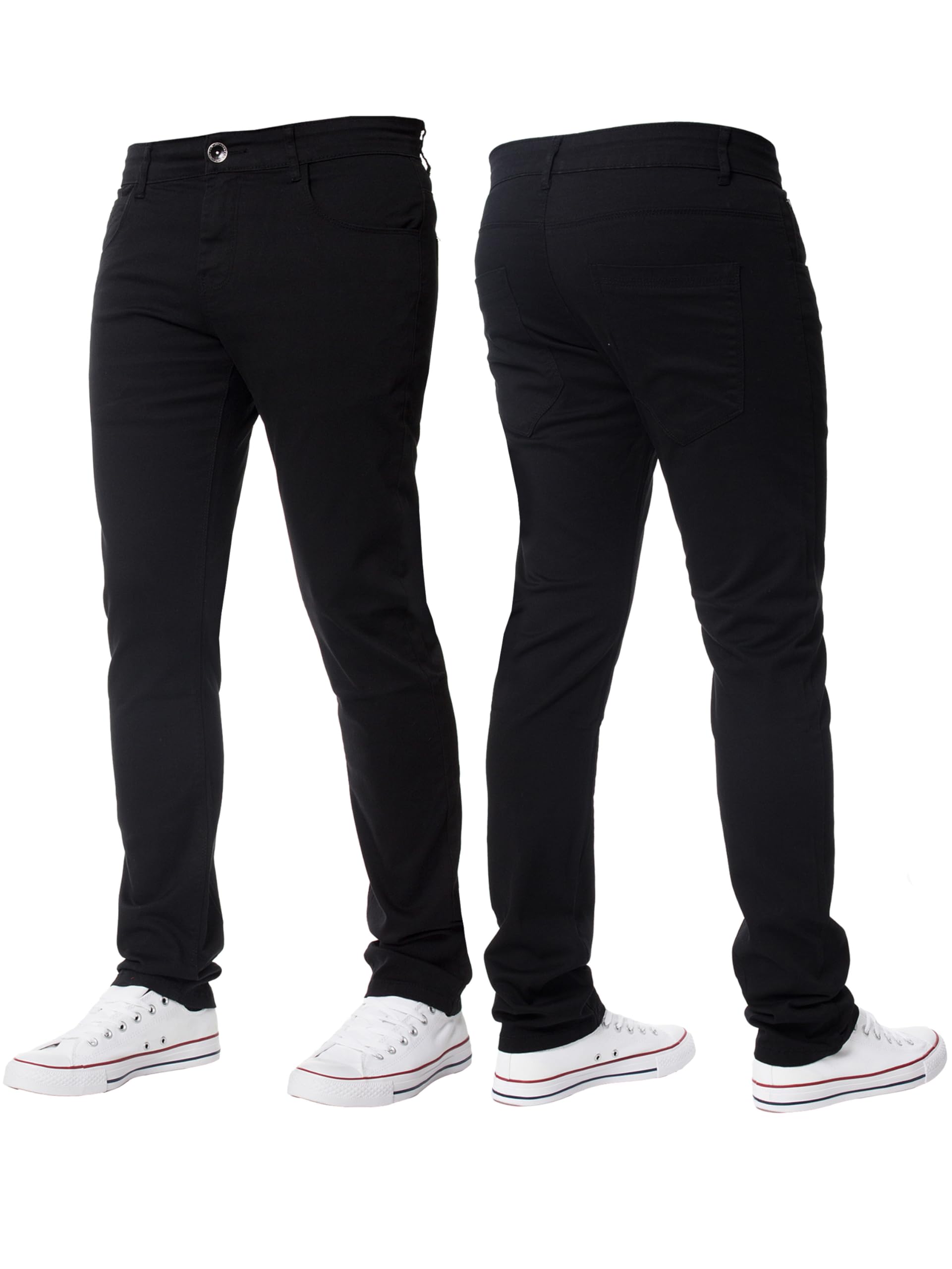 BRAND KRUZE Mens Stretch Slim Fit Chino Trousers Casual Work Jeans Pants KZ104 Black 32W / 34L