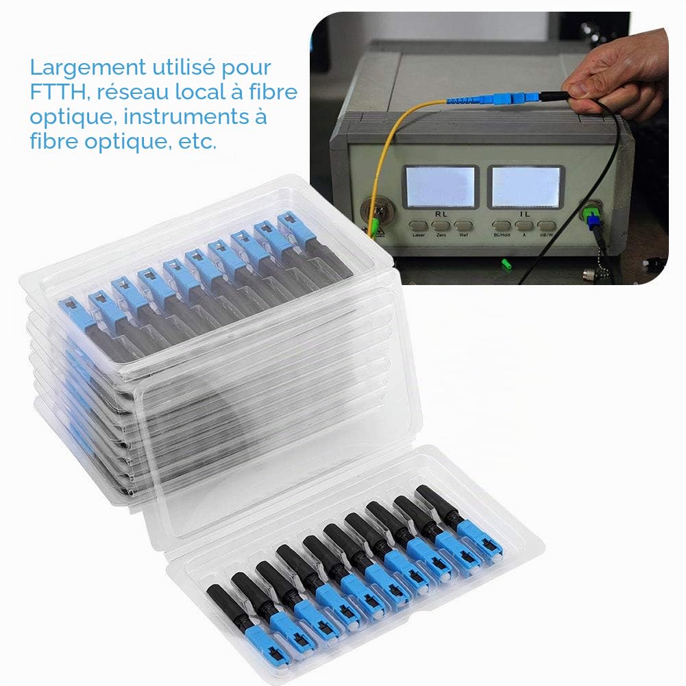 Jeanoko 100Pcs Connecteur de Fibre Optique intégré SC Adaptateur de Connexion de connecteur Rapide Rapide à Froid pour FTTH