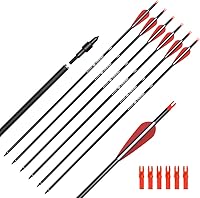 ELONGOUTDOOR 6/12PCS 26/28/30" Carbon Hunting Arrows Spine 500 for Compound Bows - 100 Grain Screw Tips